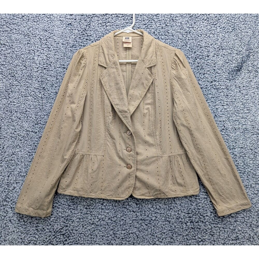 Y2K Revival Faded Glory Floral Embroidered Blazer Size 14 Button Up Boho Beige
